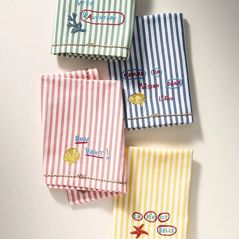 🌼 NWT Nathalie Lété By the Sea embroidered napkins, assorted set of 4